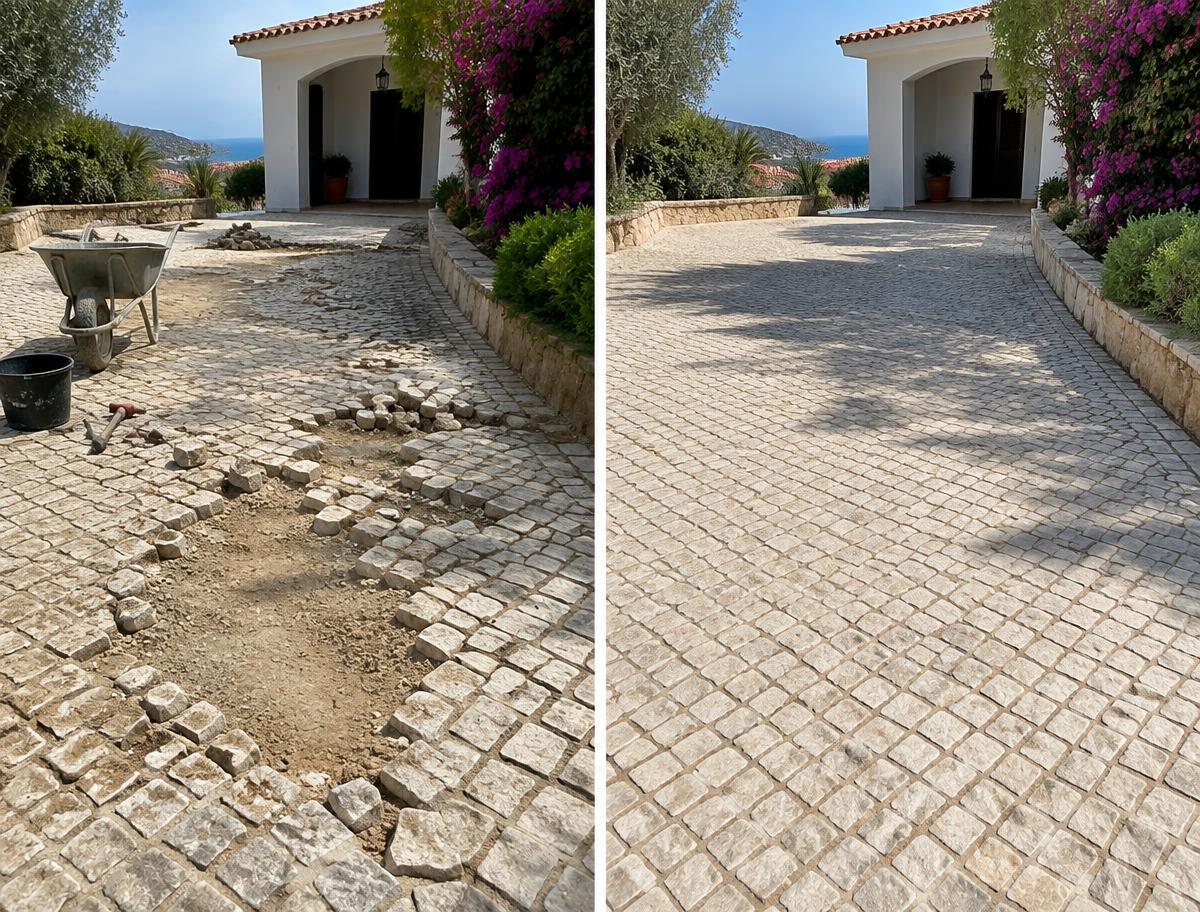 Calçada danificada reparada — Lagoa